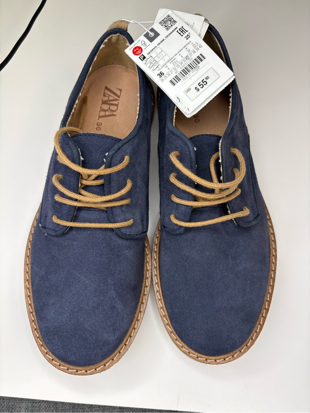Zara Kids Navy Blue Suede Blucher Dress Shoes - NWT - Size 4 / 36